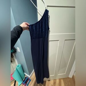 Elegant Navy Blue One-Shoulder Dress